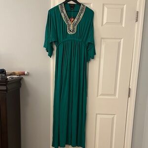 NWT IMAN Green Maxi Dress with Embellished Neckline